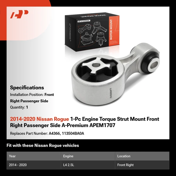 2014-2020 Nissan Rogue 1-Pc Engine Torque Strut Mount Front Right Passenger Side A-Premium APEM1707