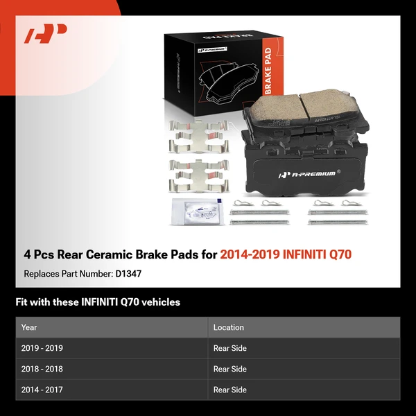 4 Pcs Rear Ceramic Brake Pads for 2014-2019 INFINITI Q70