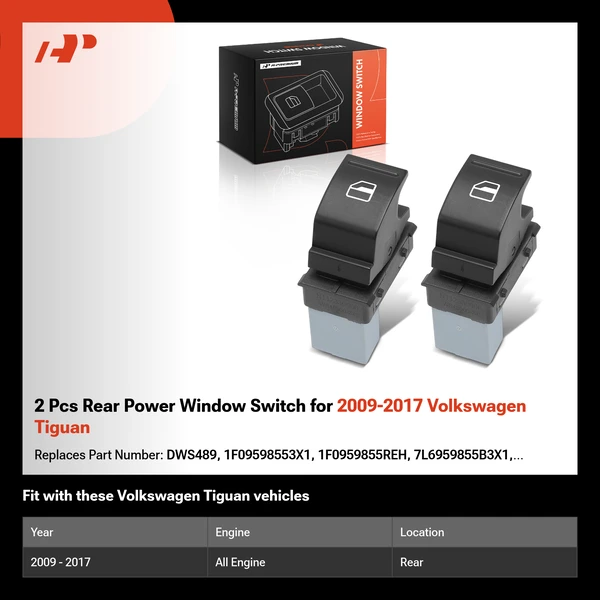 2 Pcs Rear Power Window Switch for 2009-2017 Volkswagen Tiguan