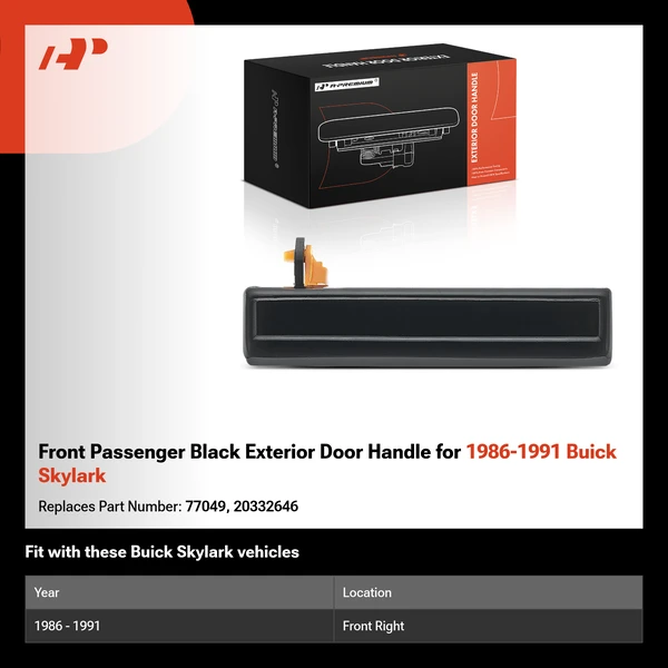 Front Passenger Black Exterior Door Handle for 1986-1991 Buick Skylark