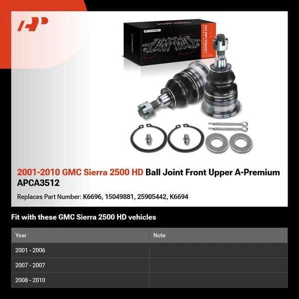2001-2010 GMC Sierra 2500 HD Ball Joint Front Upper A-Premium APCA3512