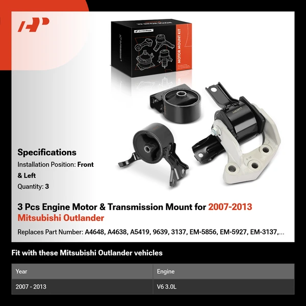 3 Pcs Engine Motor & Transmission Mount for 2007-2013 Mitsubishi Outlander