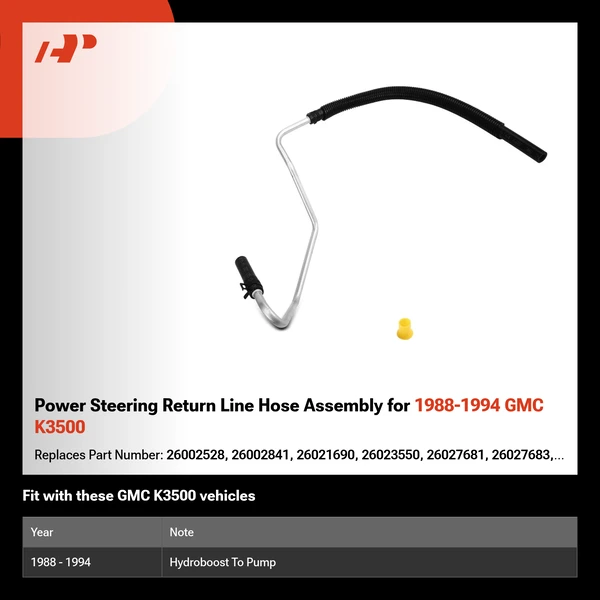 Power Steering Return Line Hose Assembly for 1988-1994 GMC K3500