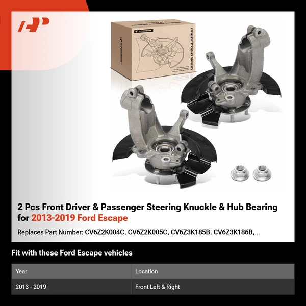 2 Pcs Front Driver & Passenger Steering Knuckle & Hub Bearing for 2013-2019 Ford Escape