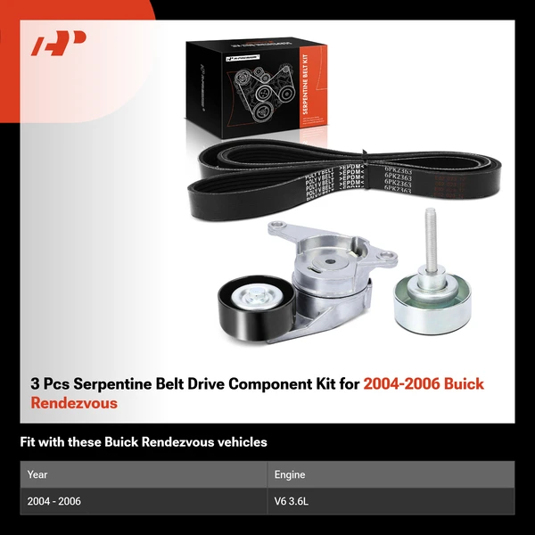 3 Pcs Serpentine Belt Drive Component Kit for 2004-2006 Buick Rendezvous