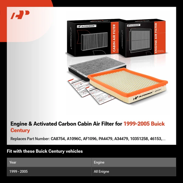 Engine & Activated Carbon Cabin Air Filter for 1999-2005 Buick Century