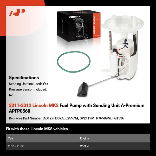 2011-2012 Lincoln MKS Fuel Pump with Sending Unit A-Premium APFP0560