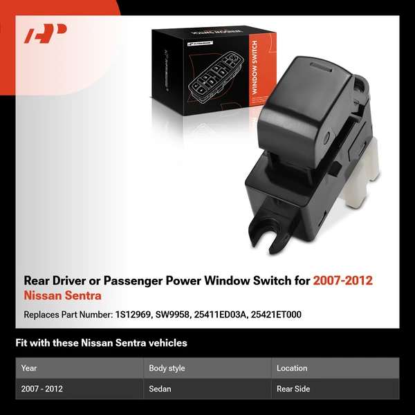 Rear Driver or Passenger Power Window Switch for 2007-2012 Nissan Sentra