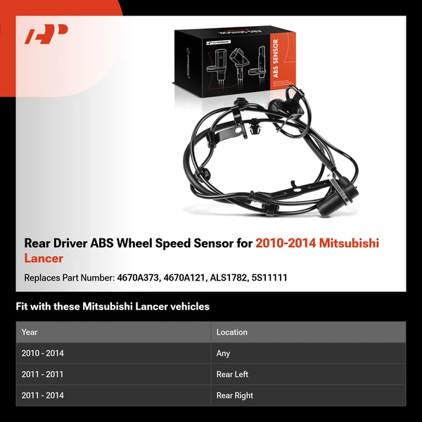 Rear Driver ABS Wheel Speed Sensor for 2010-2014 Mitsubishi Lancer