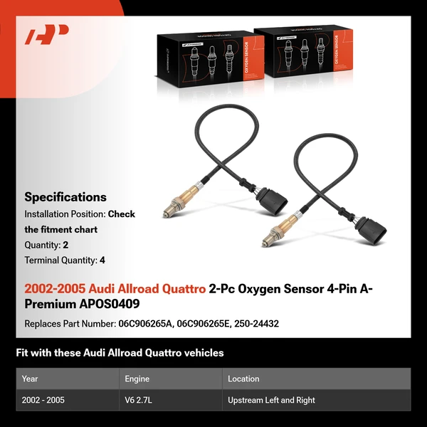 2002-2005 Audi Allroad Quattro 2-Pc Oxygen Sensor 4-Pin A-Premium APOS0409