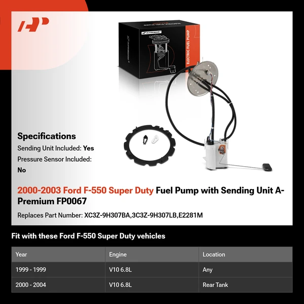 2000-2003 Ford F-550 Super Duty Fuel Pump with Sending Unit A-Premium FP0067