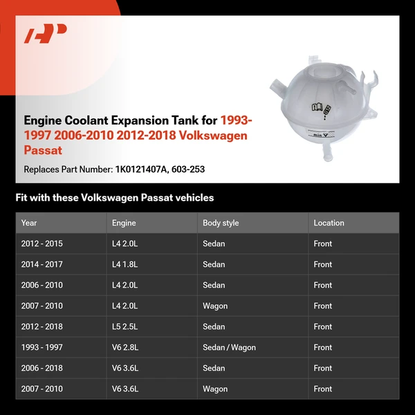 Engine Coolant Expansion Tank for 1993-1997 2006-2010 2012-2018 Volkswagen Passat