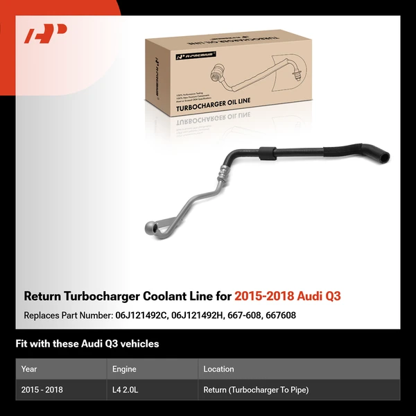 Return Turbocharger Coolant Line for 2015-2018 Audi Q3