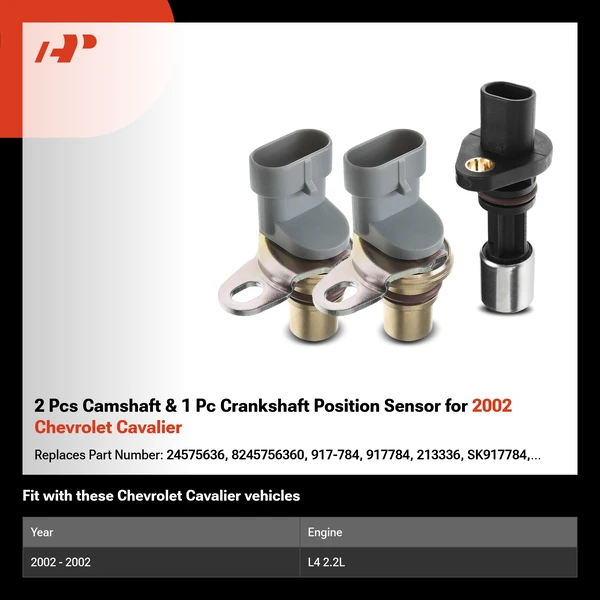 2 Pcs Camshaft & 1 Pc Crankshaft Position Sensor for 2002 Chevrolet Cavalier