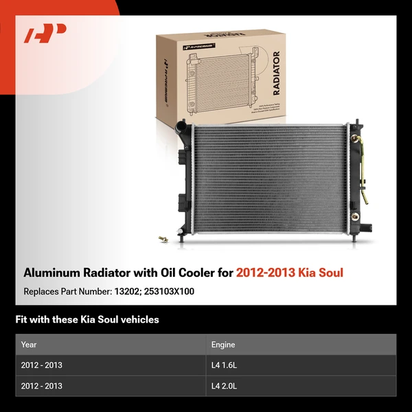 Aluminum Radiator with Oil Cooler for 2012-2013 Kia Soul