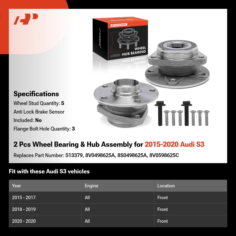 2 Pcs Wheel Bearing & Hub Assembly for 2015-2020 Audi S3