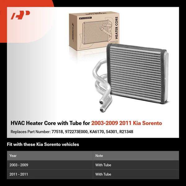 HVAC Heater Core with Tube for 2003-2009 2011 Kia Sorento
