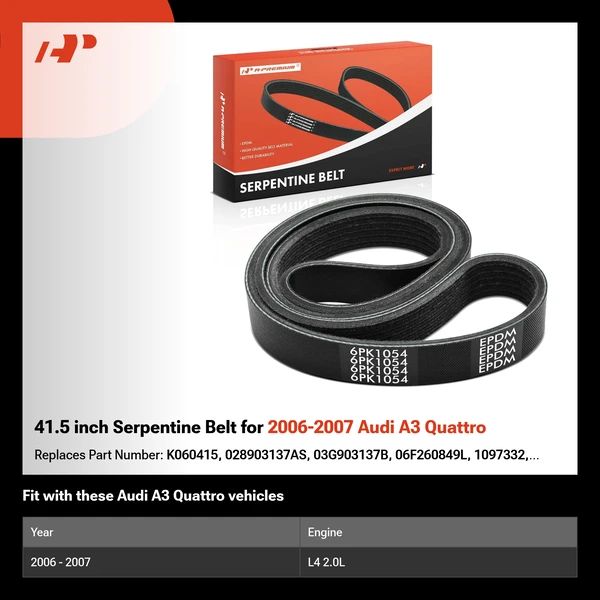 41.5 inch Serpentine Belt for 2006-2007 Audi A3 Quattro