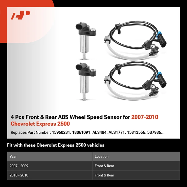 4 Pcs Front & Rear ABS Wheel Speed Sensor for 2007-2010 Chevrolet Express 2500
