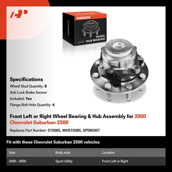 Front Left or Right Wheel Bearing & Hub Assembly for 2000 Chevrolet Suburban 2500