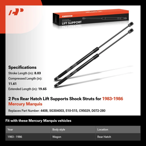 2 Pcs Rear Hatch Lift Supports Shock Struts for 1983-1986 Mercury Marquis