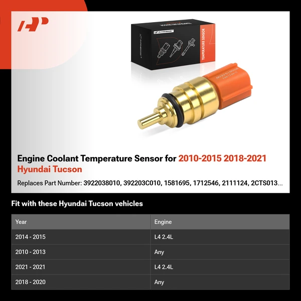 Engine Coolant Temperature Sensor for 2010-2015 2018-2021 Hyundai Tucson