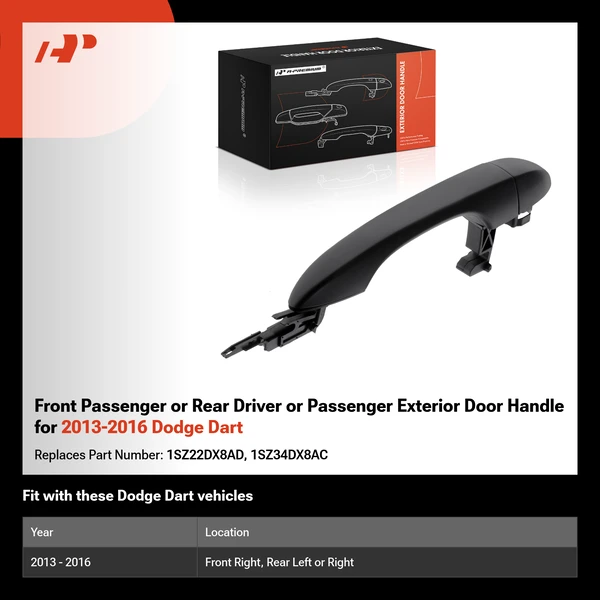 Front Passenger or Rear Driver or Passenger Exterior Door Handle for 2013-2016 Dodge Dart