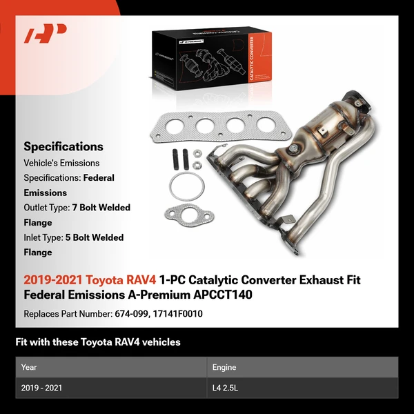 2019-2021 Toyota RAV4 1-PC Catalytic Converter Exhaust Fit Federal Emissions A-Premium APCCT140