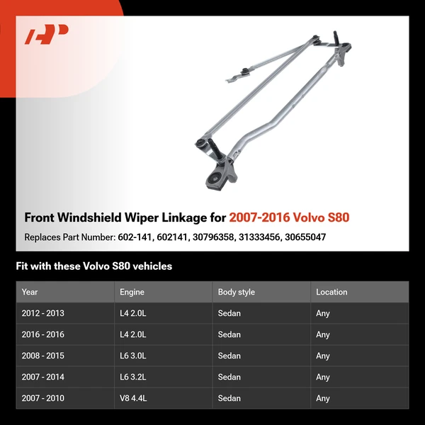 Front Windshield Wiper Linkage for 2007-2016 Volvo S80