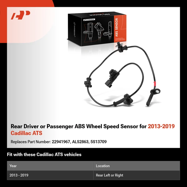 Rear Driver or Passenger ABS Wheel Speed Sensor for 2013-2019 Cadillac ATS