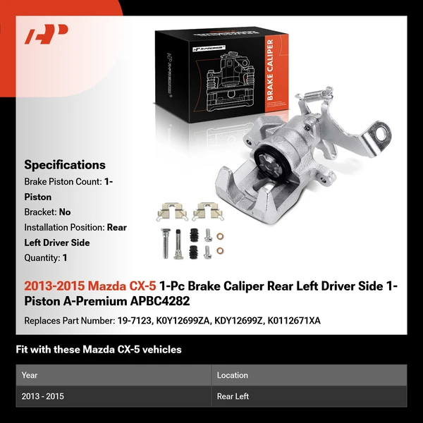 2013-2015 Mazda CX-5 1-Pc Brake Caliper Rear Left Driver Side 1-Piston A-Premium APBC4282