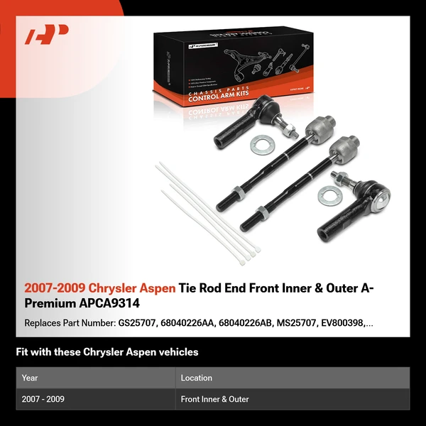 2007-2009 Chrysler Aspen Tie Rod End Front Inner & Outer A-Premium APCA9314