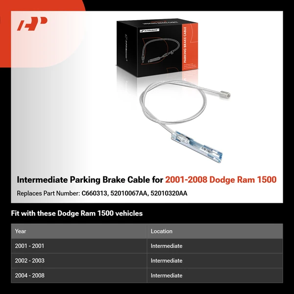 Intermediate Parking Brake Cable for 2001-2008 Dodge Ram 1500