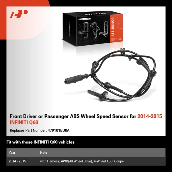Front Driver or Passenger ABS Wheel Speed Sensor for 2014-2015 INFINITI Q60