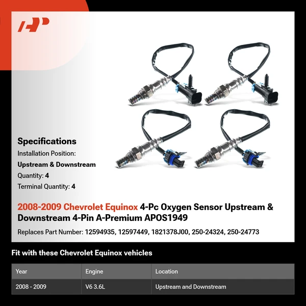 2008-2009 Chevrolet Equinox 4-Pc Oxygen Sensor Upstream & Downstream 4-Pin A-Premium APOS1949