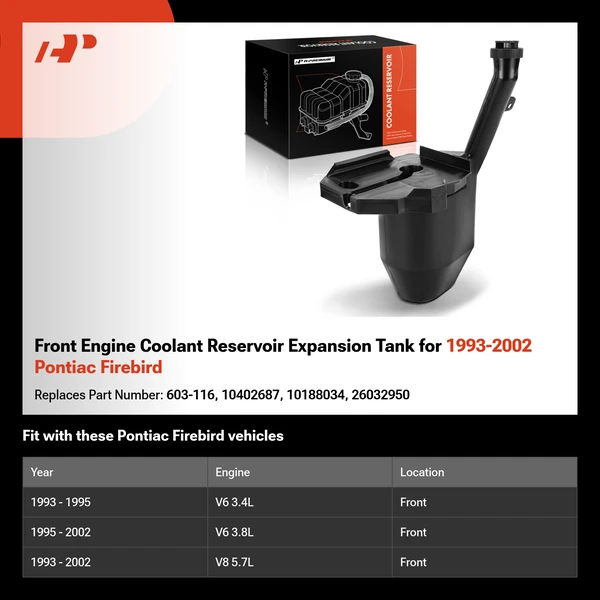 Front Engine Coolant Reservoir Expansion Tank for 1993-2002 Pontiac Firebird