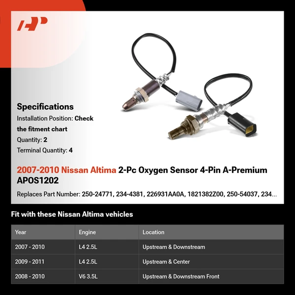 2007-2010 Nissan Altima 2-Pc Oxygen Sensor 4-Pin A-Premium APOS1202
