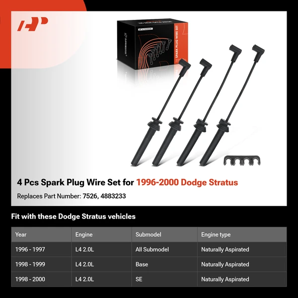 4 Pcs Spark Plug Wire Set for 1996-2000 Dodge Stratus
