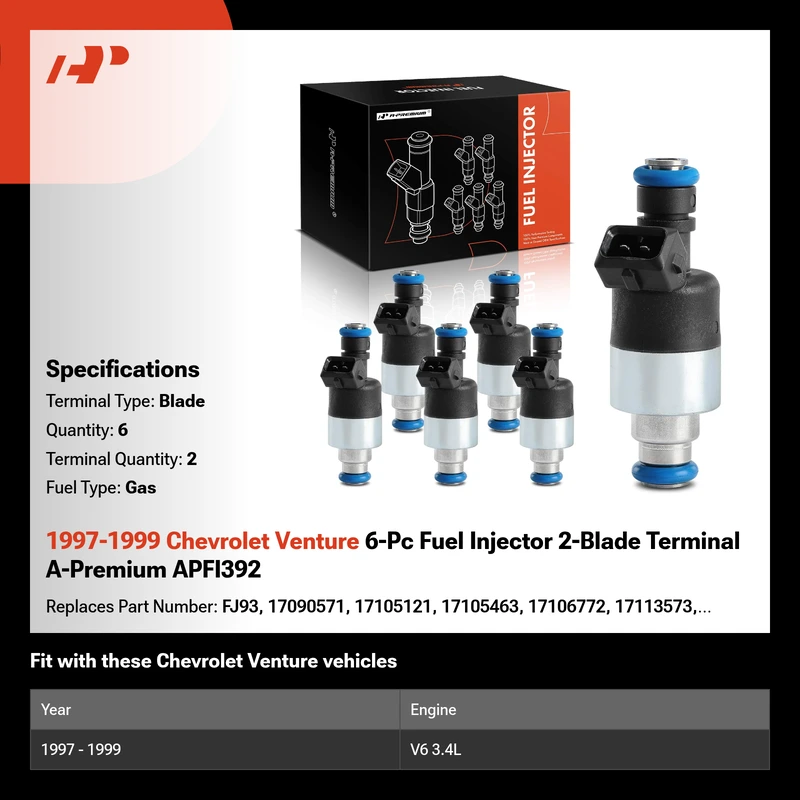 1997-1999 Chevrolet Venture 6-Pc Fuel Injector 2-Blade Terminal A-Premium APFI392
