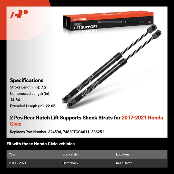2 Pcs Rear Hatch Lift Supports Shock Struts for 2017-2021 Honda Civic