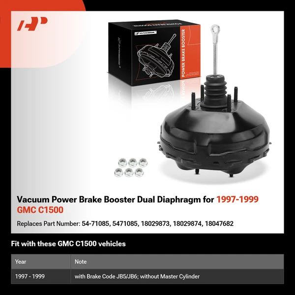Vacuum Power Brake Booster Dual Diaphragm for 1997-1999 GMC C1500