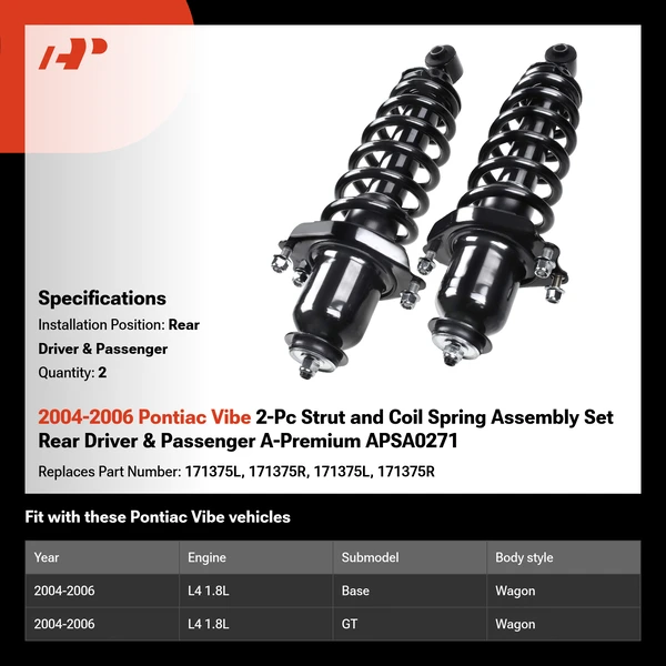 2004-2006 Pontiac Vibe 2-Pc Strut and Coil Spring Assembly Set Rear Driver & Passenger A-Premium APSA0271