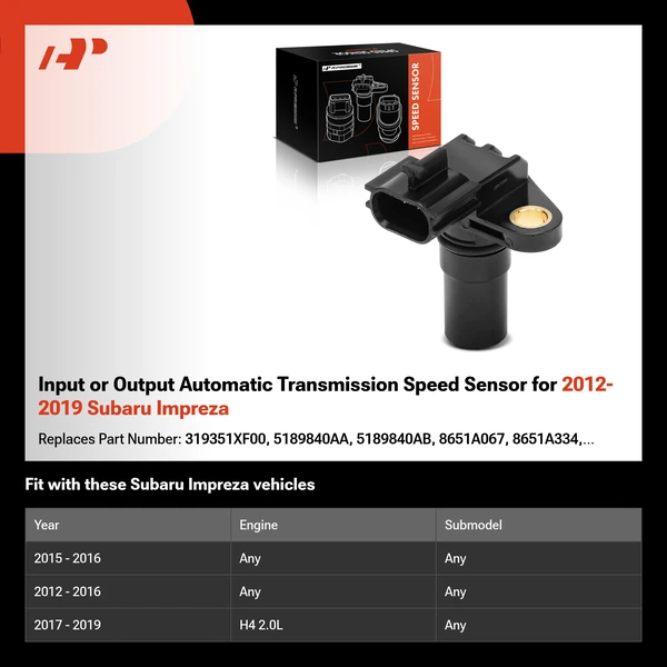 Input or Output Automatic Transmission Speed Sensor for 2012-2019 Subaru Impreza