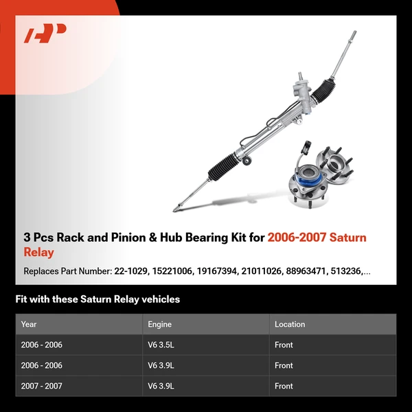 3 Pcs Rack and Pinion & Hub Bearing Kit for 2006-2007 Saturn Relay