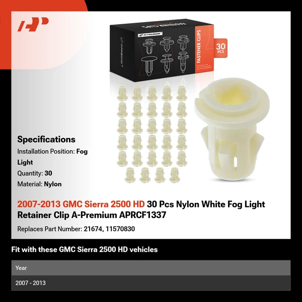 2007-2013 GMC Sierra 2500 HD 30 Pcs Nylon White Fog Light Retainer Clip A-Premium APRCF1337