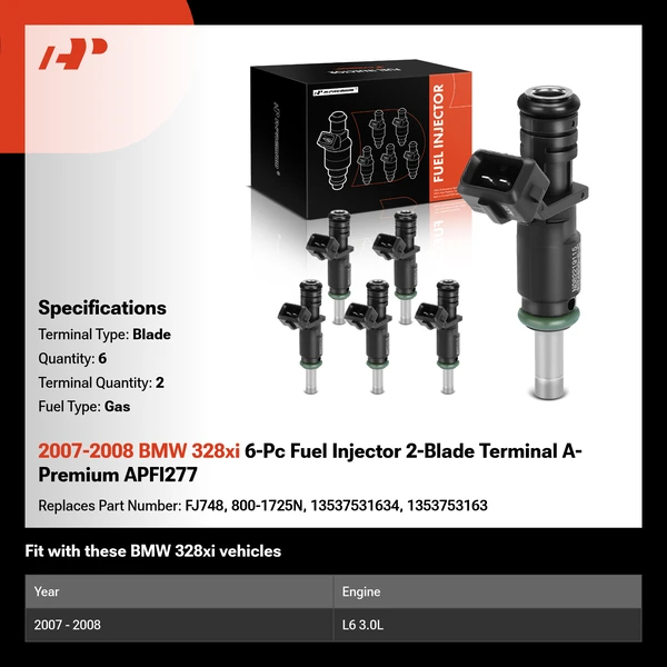 2007-2008 BMW 328xi 6-Pc Fuel Injector 2-Blade Terminal A-Premium APFI277