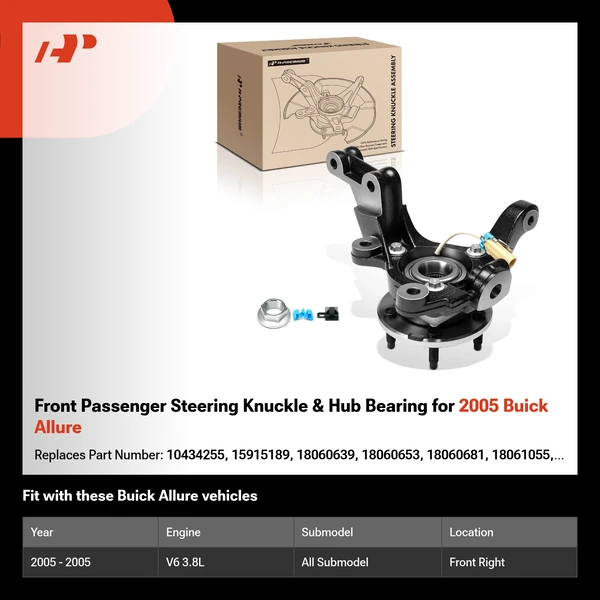 Front Passenger Steering Knuckle & Hub Bearing for 2005 Buick Allure