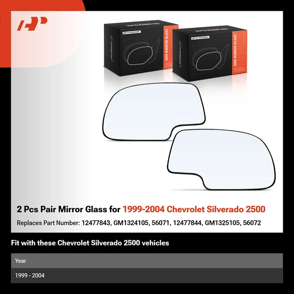 2 Pcs Pair Mirror Glass for 1999-2004 Chevrolet Silverado 2500