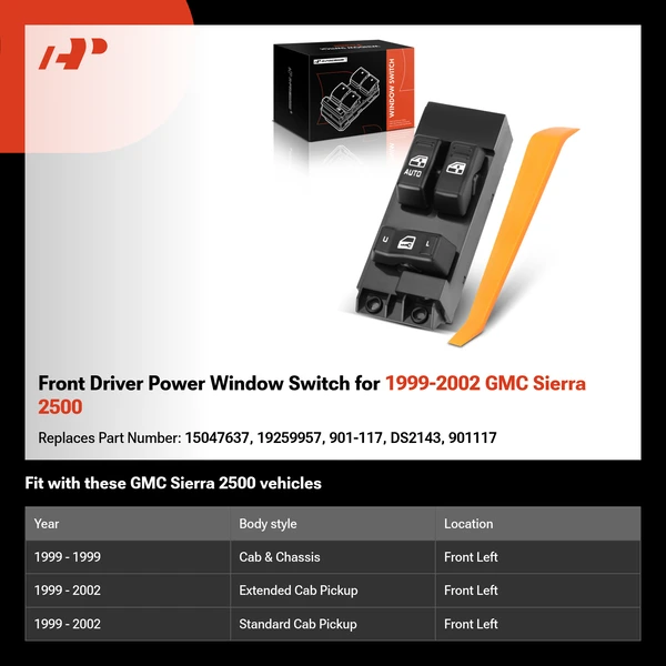 Front Driver Power Window Switch for 1999-2002 GMC Sierra 2500