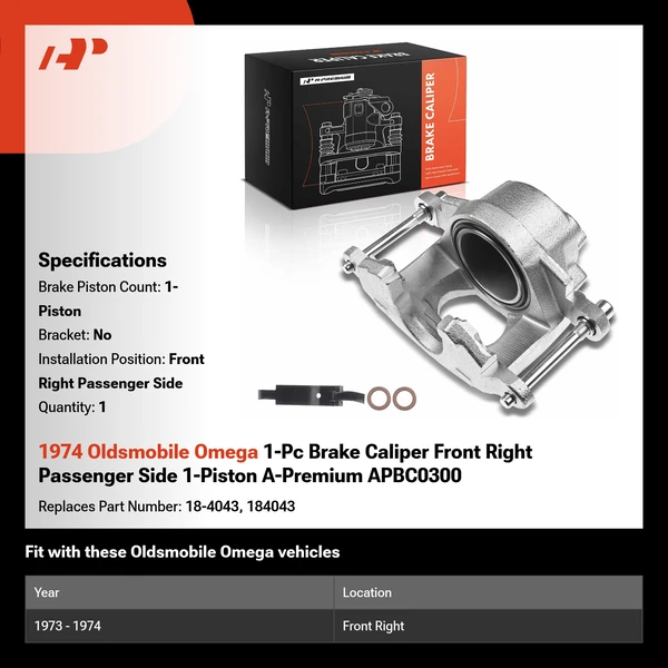 1974 Oldsmobile Omega 1-Pc Brake Caliper Front Right Passenger Side 1-Piston A-Premium APBC0300